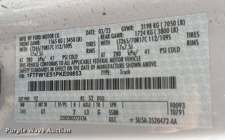 image for item ET4155 2023 Ford F150 XL Crew Cab pickup truck