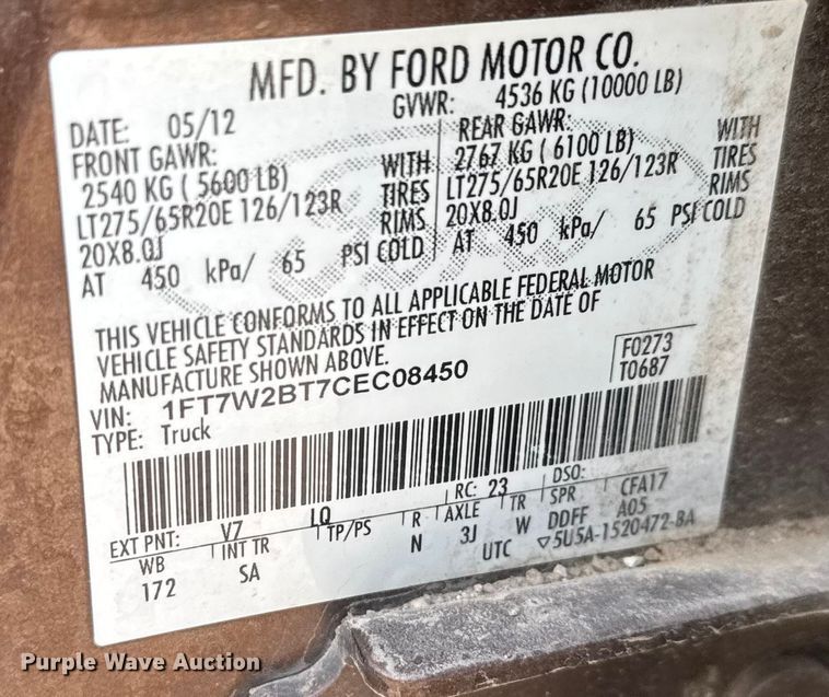 image for item ET4355 2012 Ford F250 Super Duty Crew Cab pickup truck