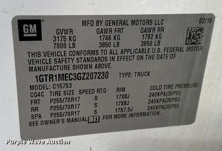 image for item ET4396 2016 GMC Sierra 1500 Ext. Cab pickup truck