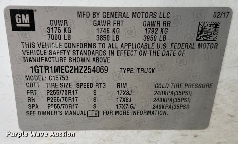 image for item ET4397 2017 GMC Sierra 1500 Ext. Cab pickup truck