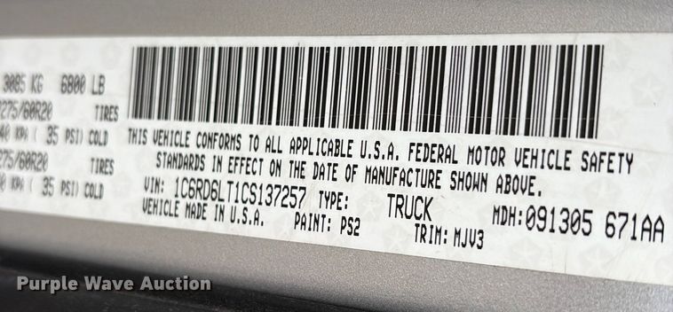 image for item ET7494 2012 Dodge Ram 1500 Crew Cab pickup truck