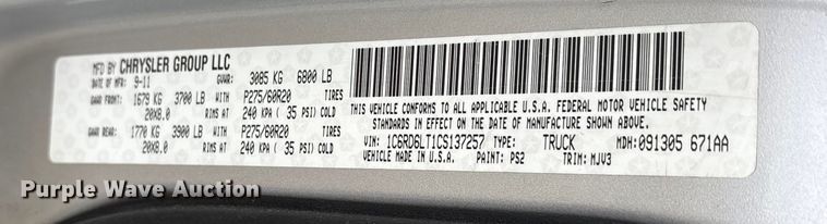 image for item ET7494 2012 Dodge Ram 1500 Crew Cab pickup truck