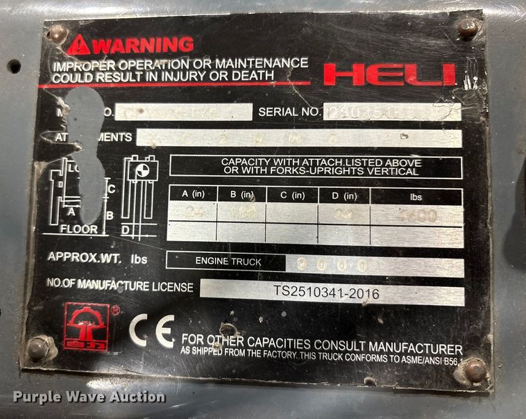 image for item ET8642 2016 Heli CPYD25 forklift