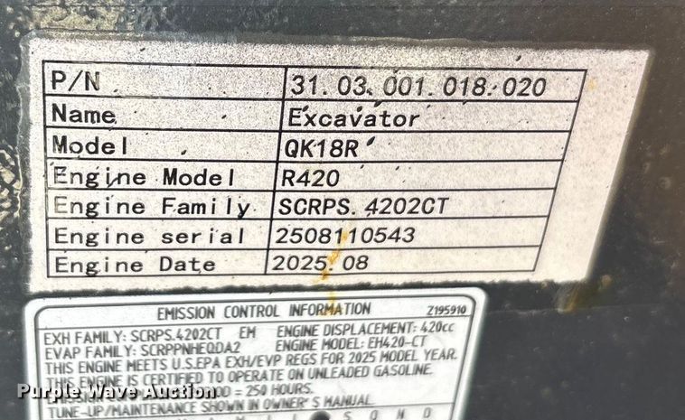 image for item EU0257 2025 CFG Industrial QK18R mini excavator