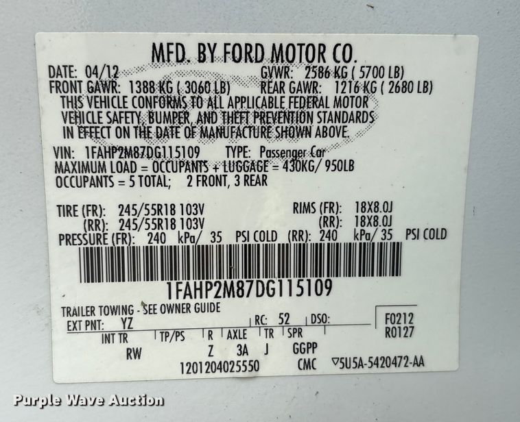 image for item EU7135 2013 Ford Taurus 