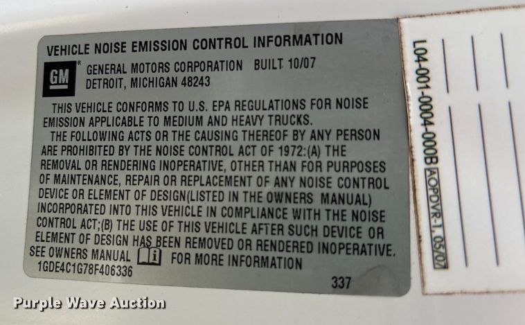 image for item EU7139 2008 GMC C4500 box truck