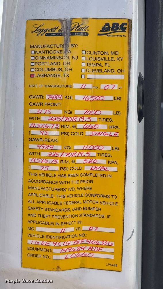 image for item EU7139 2008 GMC C4500 box truck