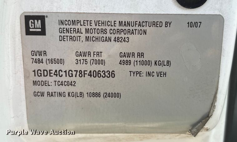 image for item EU7139 2008 GMC C4500 box truck