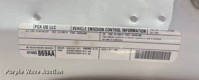 image for item FG1749 2017 RAM 1500 pickup truck