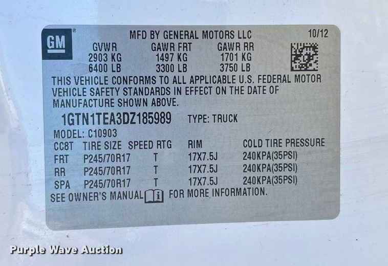 image for item FG1750 2013 GMC Sierra pickup truck