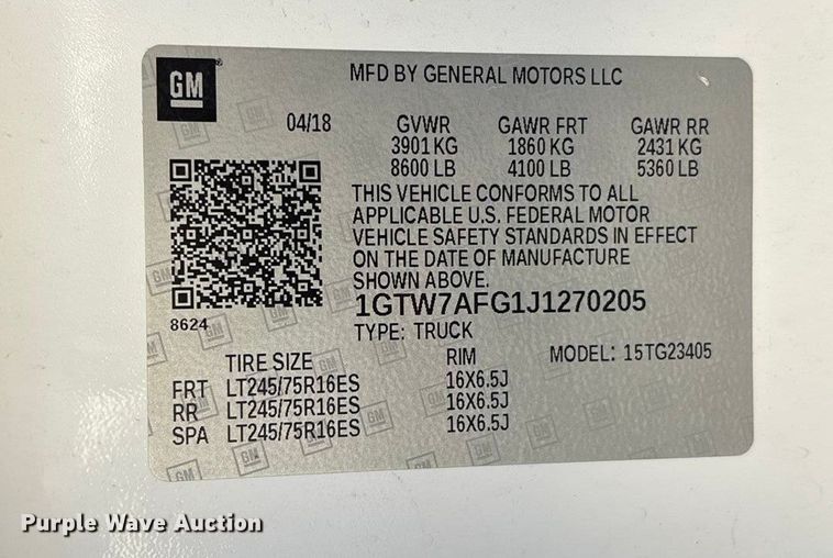 image for item FG1761 2018 GMC Savana 2500 van