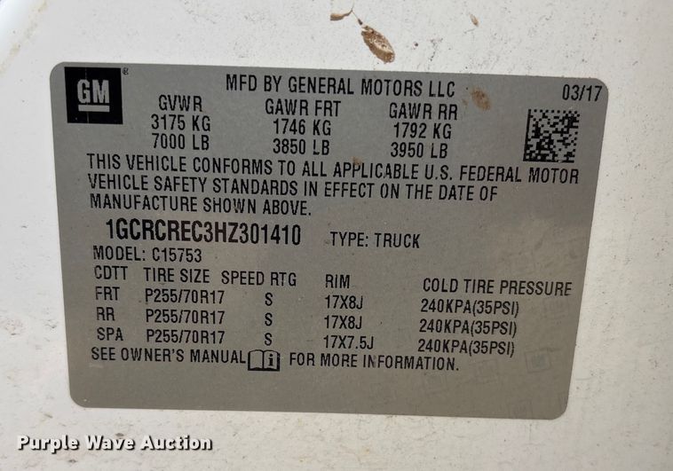 image for item FG2548 2017 Chevrolet Silverado 1500 Ext. Cab pickup truck