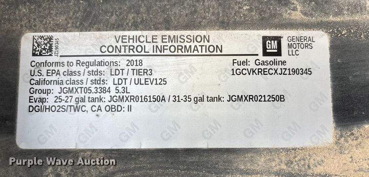 image for item FG2549 2018 Chevrolet Silverado Ext. Cab pickup truck