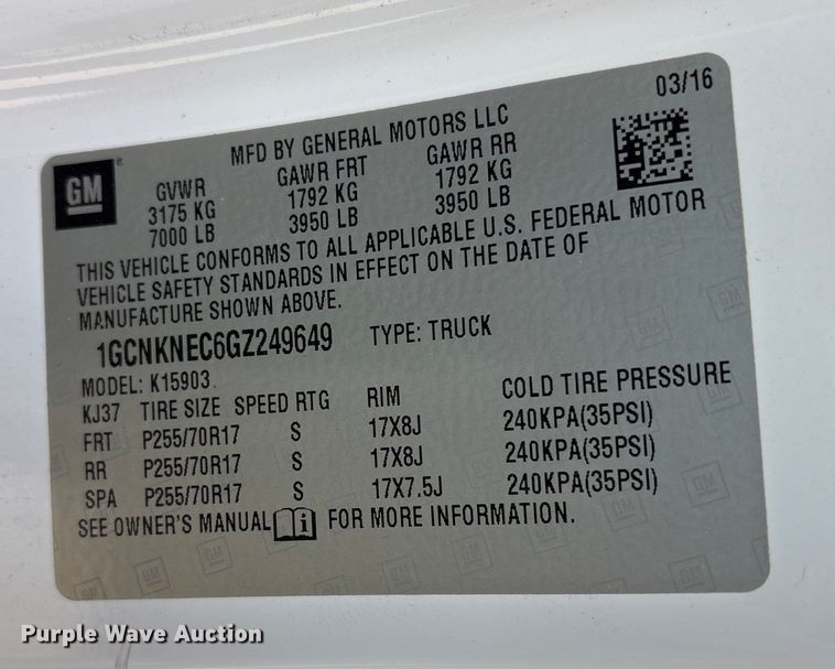 image for item FG2550 2016 Chevrolet Silverado pickup truck