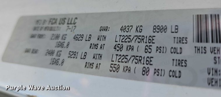 image for item FI0761 2017 RAM ProMaster 2500 van