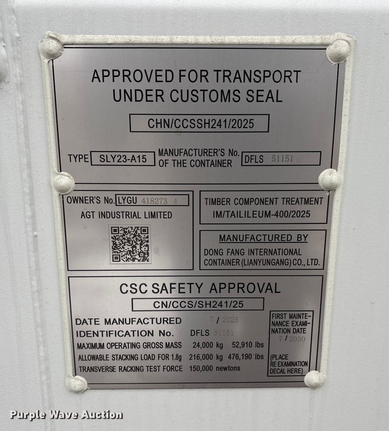 image for item FK1113 2025 Dong Fang SLY23-A15 shipping container