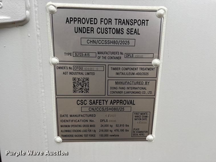 image for item FK1114 2025 Dong Fang SLY23-SA15 shipping container