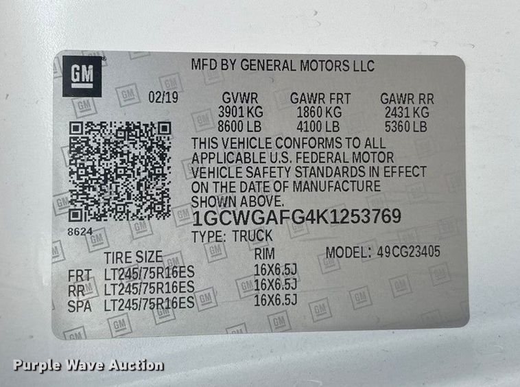 image for item OE9375 2019 Chevrolet Express 2500 van