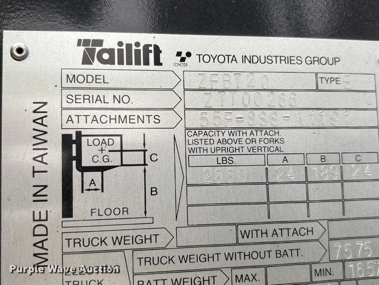 image for item YA1015 Tailift ZFBT20 forklift
