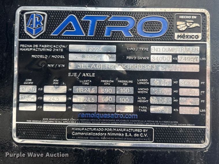 image for item DQ4204 2025 Atro end dump trailer