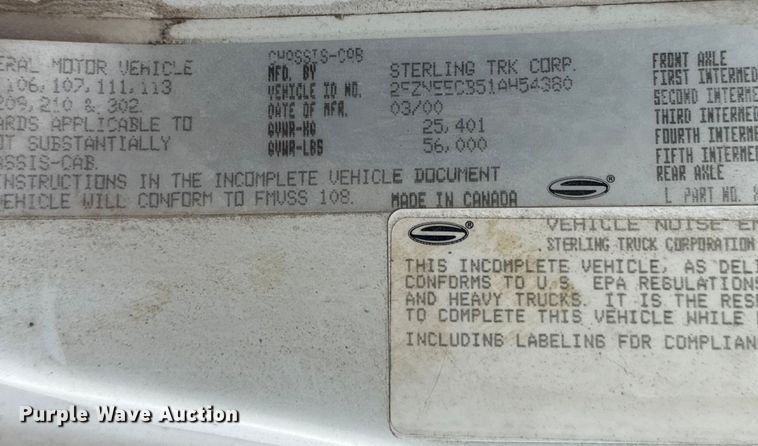 image for item DQ4206 2001 Sterling L-Line dump truck