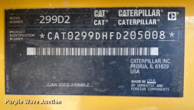 image for item DQ4223 2019 Caterpillar 299D2 tracked skid steer loader
