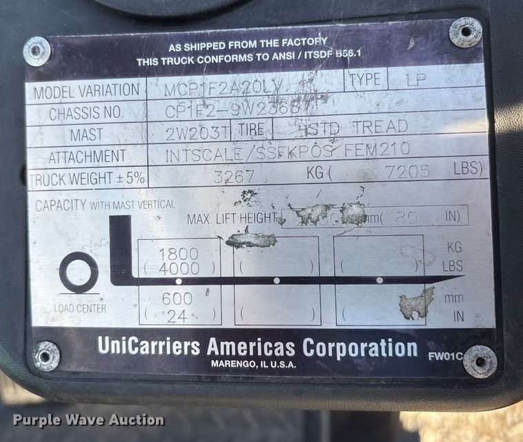 image for item DW7368 Nissan MCP1F2A20LV forklift