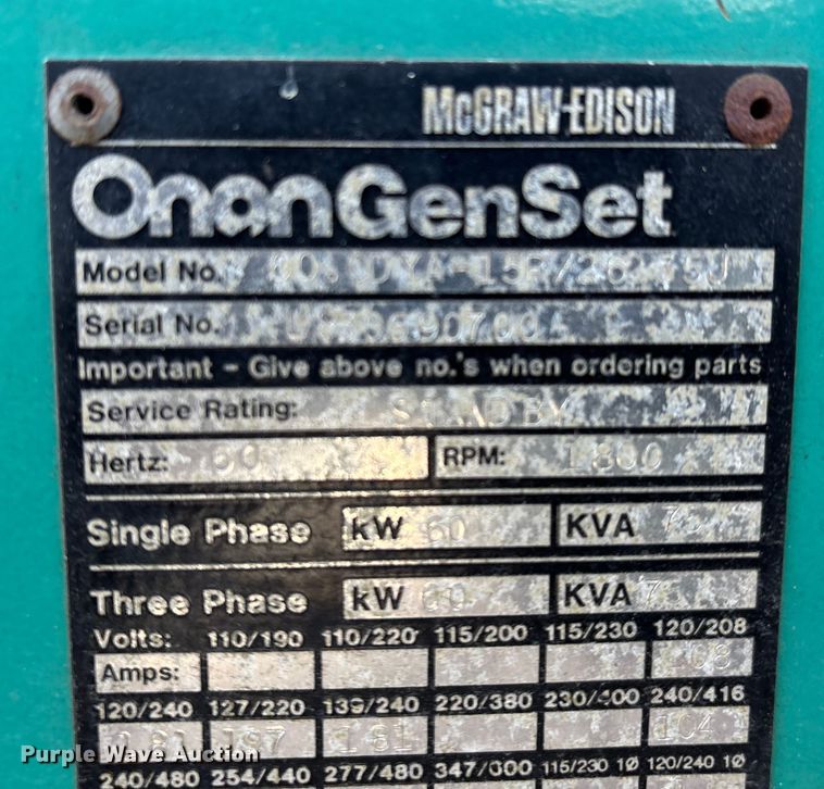image for item DW7426 Onan generator