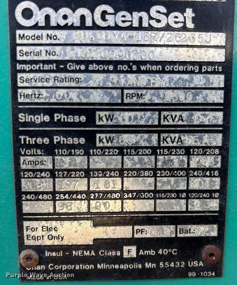 image for item DW7426 Onan generator