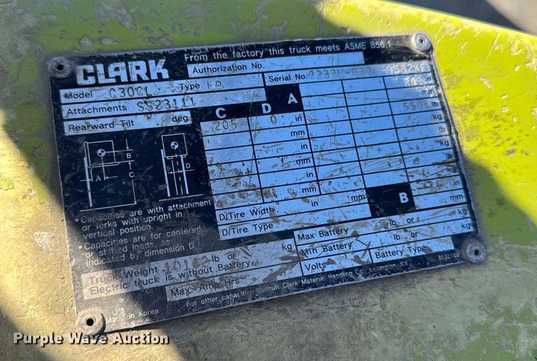 image for item EA2255 Clark C30CL forklift