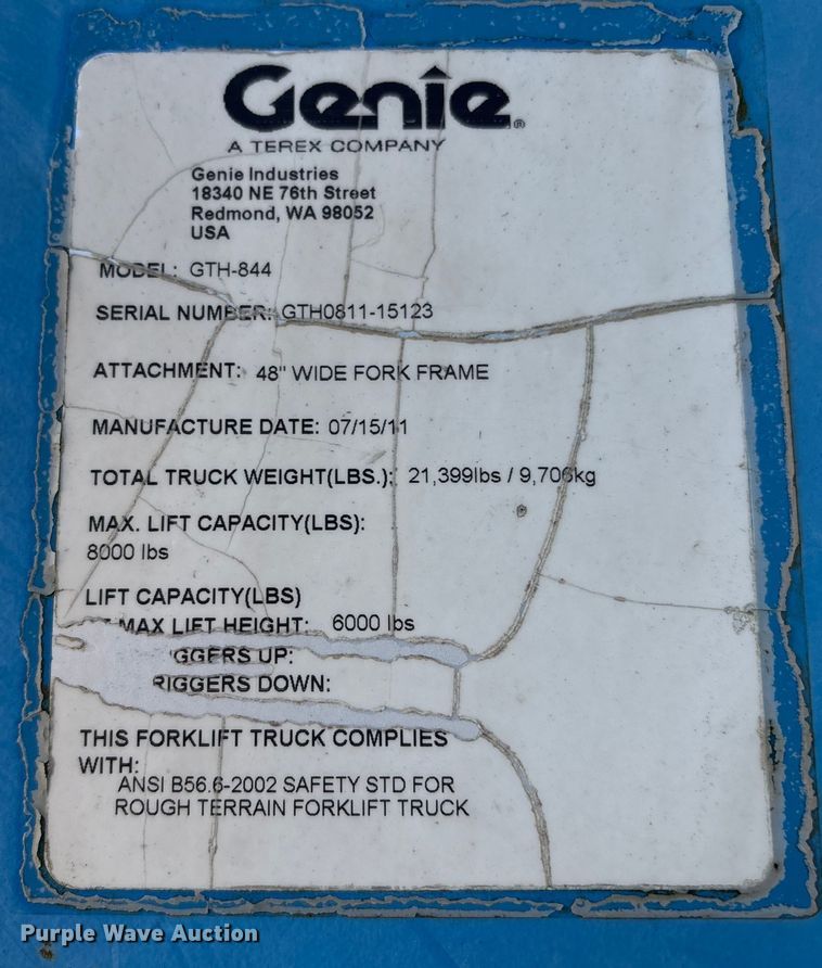image for item EA7144 2011 Genie GTH-844 telehandler