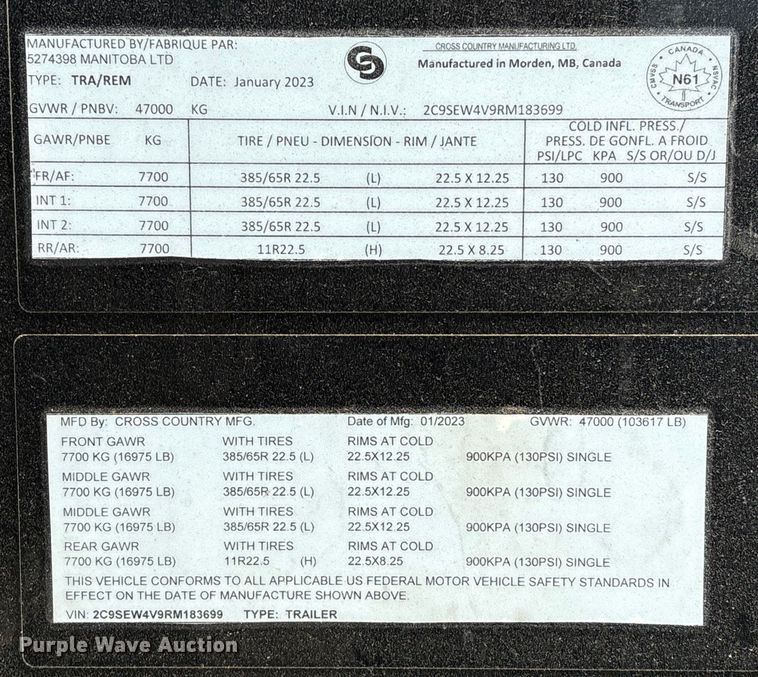 image for item EA7172 2024 Cross Country Manufacturing 494SDX side dump trailer