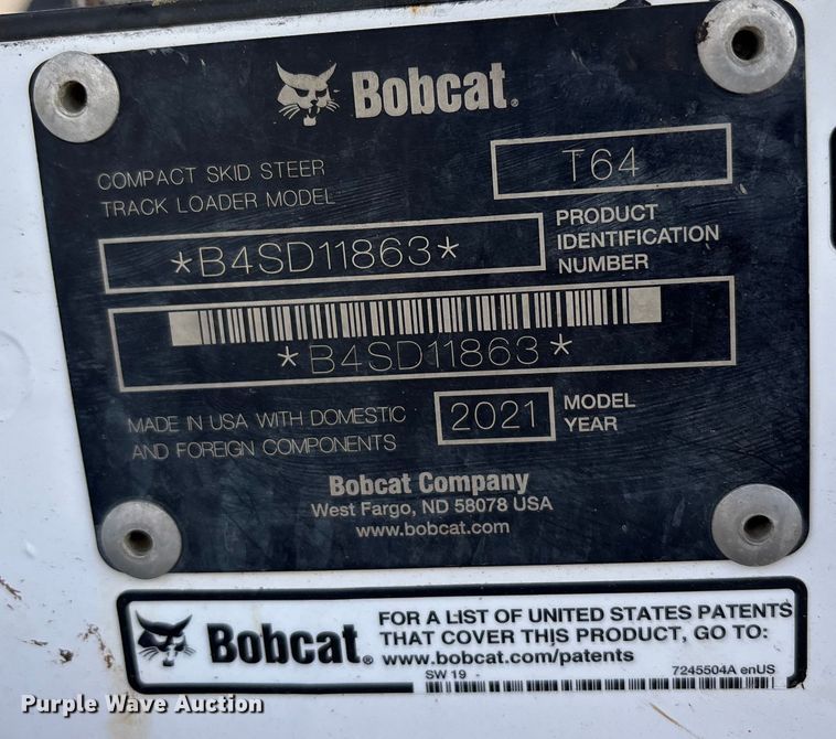 image for item EA7917 2021 Bobcat T64 tracked skid steer loader