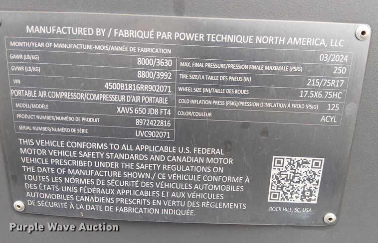 image for item EE5090 2024 Atlas Copco XAVS 650 JD8 air compressor