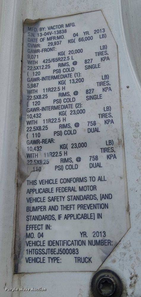 image for item EE5094 2014 International SF667 vacuum truck