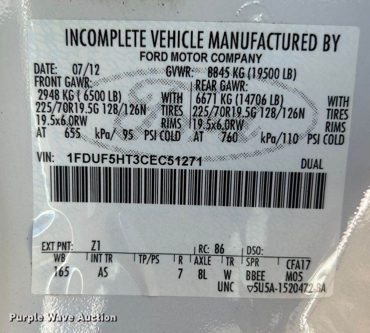 image for item EG0890 2012 Ford F550 Super Duty utility / service truck