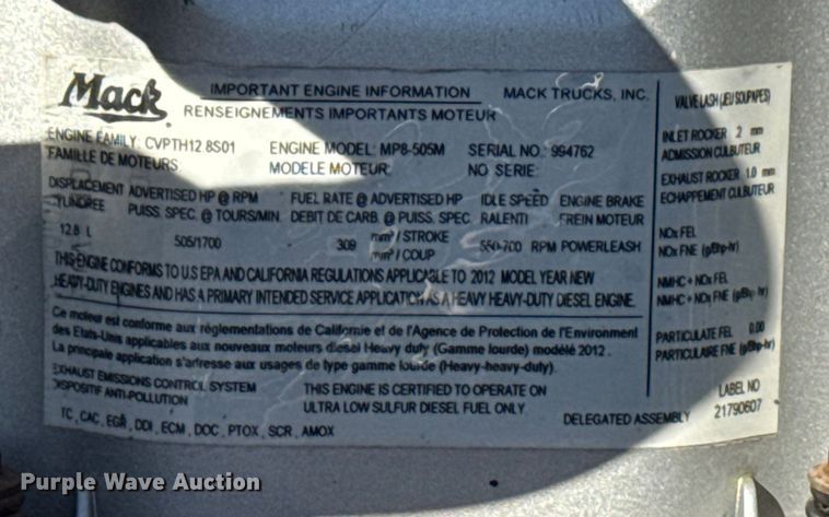 image for item EG1800 2013 Mack GU713 vacuum truck