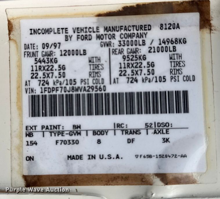 image for item EG1840 1998 Ford F700 dump truck