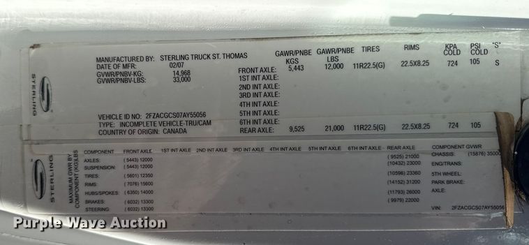 image for item EG1948 2007 Sterling Truck Acterra utility / service truck