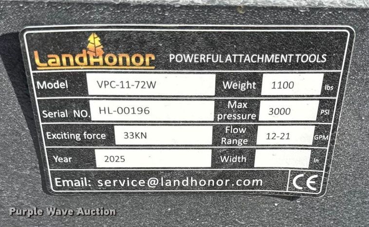 image for item EN0215 2025 Landhonor VPC-11-72W skid steer plate compactor
