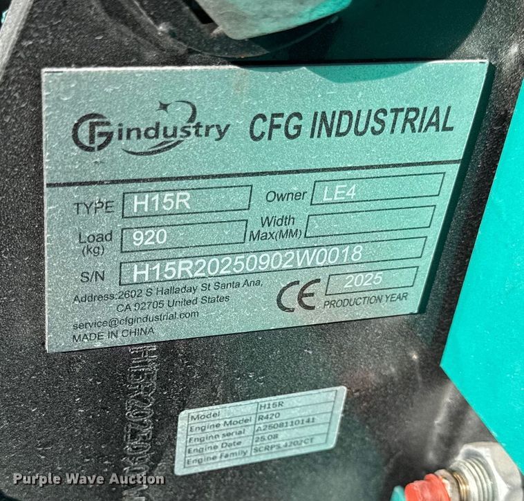 image for item EN0242 2025 CFG industrial H15R mini excavator