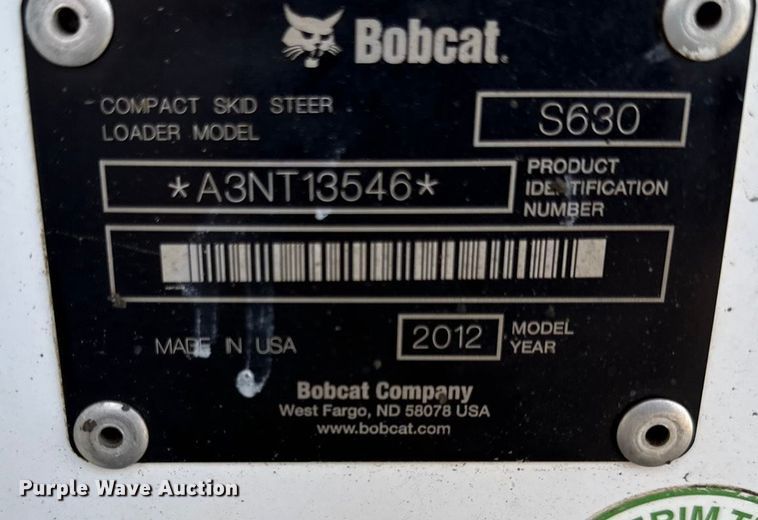 image for item EN0484 2012 Bobcat S630 skid steer loader