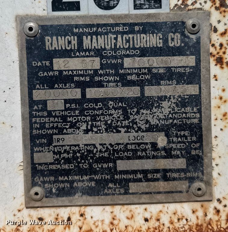 image for item ER2384 1988 Ranch manufacturing bottom dump trailer