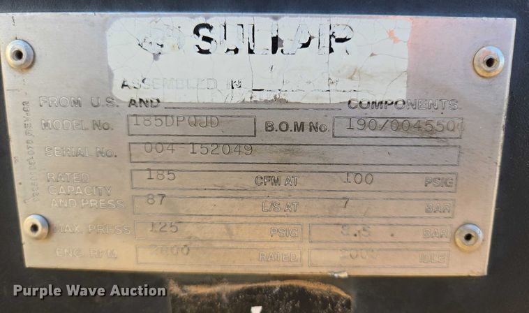 image for item ES2751 Sullair 185DPQJD air compressor