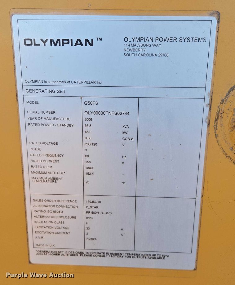 image for item ES2753 2006 Olympian G50F3 generator