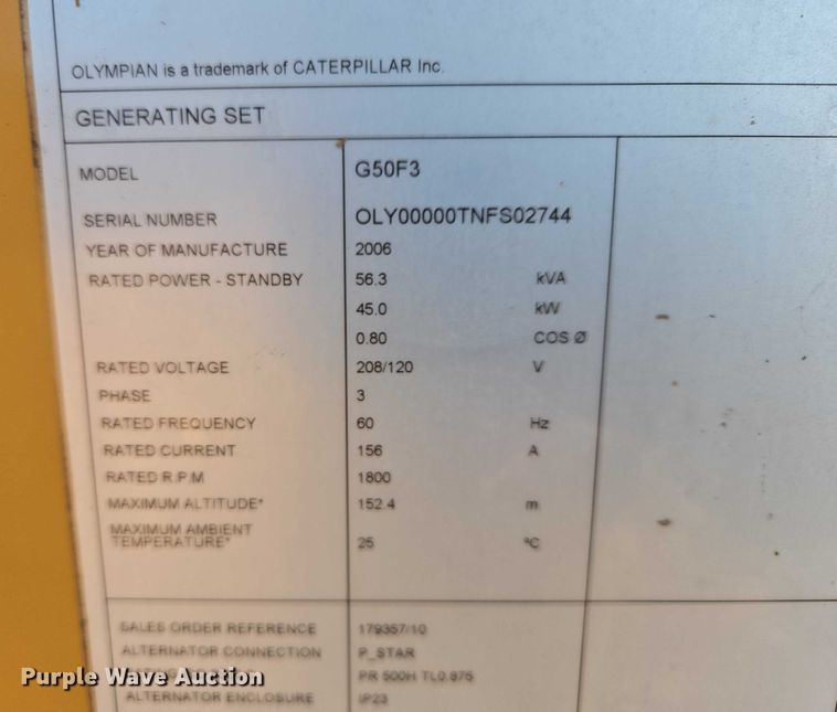 image for item ES2753 2006 Olympian G50F3 generator