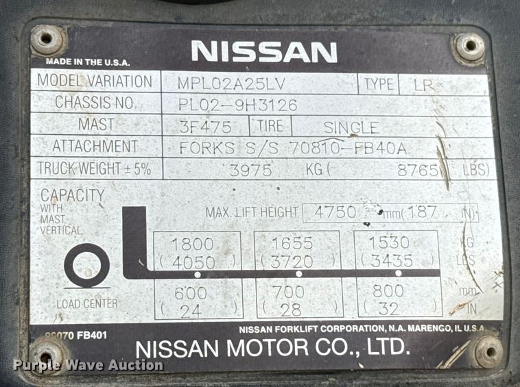 image for item ES5662 2006 Nissan MPL02A25LV forklift