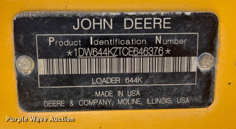 image for item ES8511 2012 John Deere 644K wheel loader