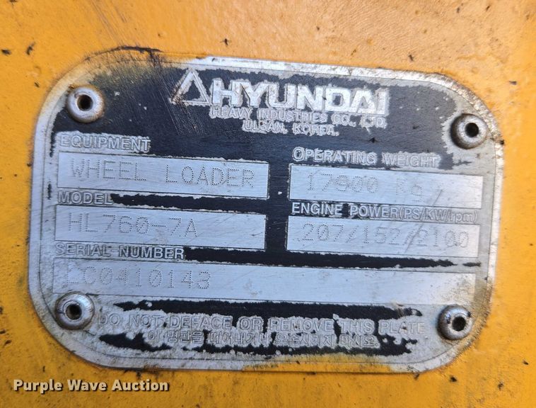 image for item ET1154 2007 Hyundai HL760-7A wheel loader