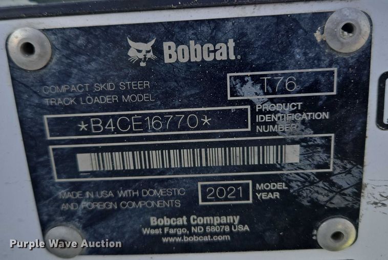 image for item ET1162 2021 Bobcat T76 tracked skid steer loader